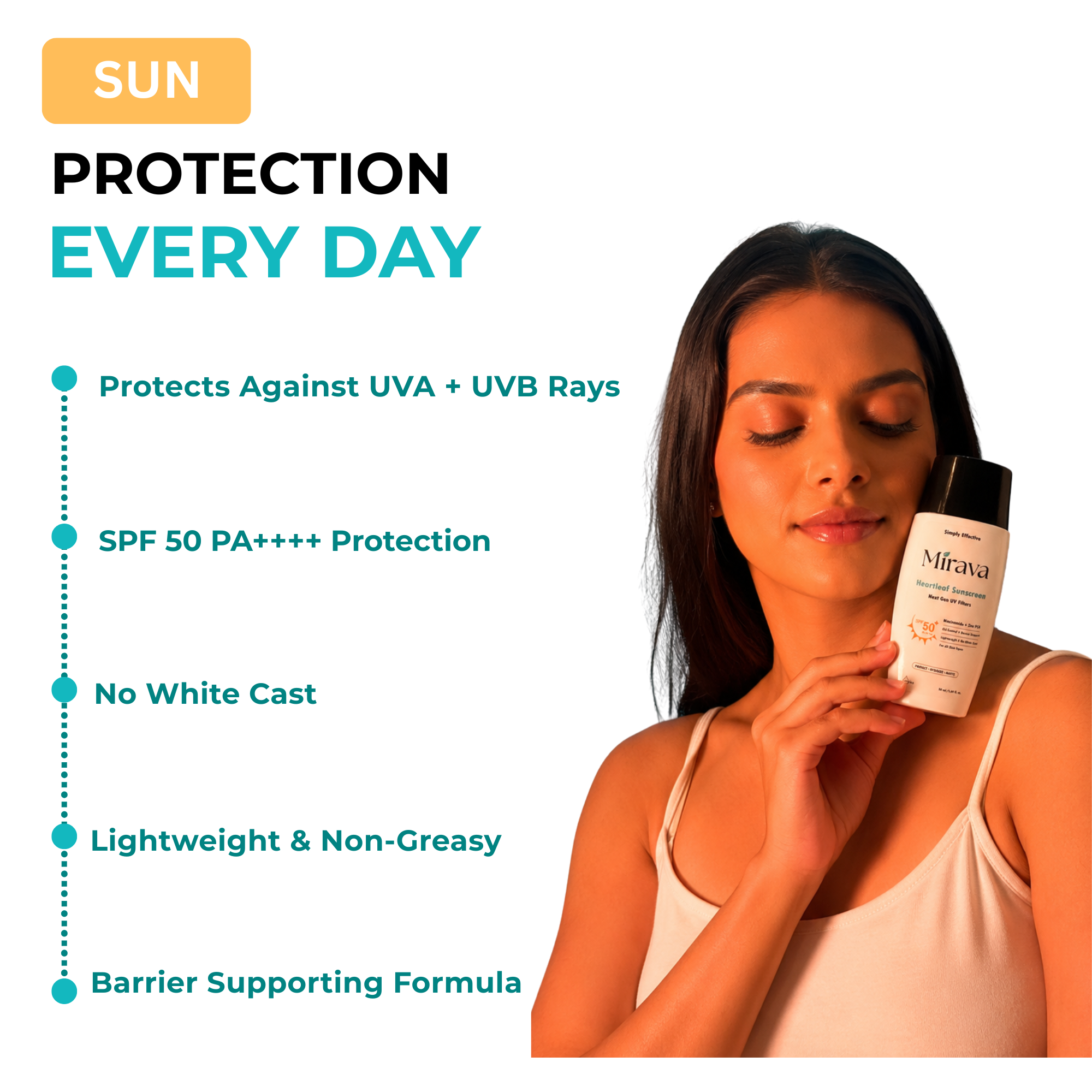 Mirava Heartleaf Sunscreen SPF 50 PA++++ – No White Cast | Next-Gen UV Filters + Niacinamide
