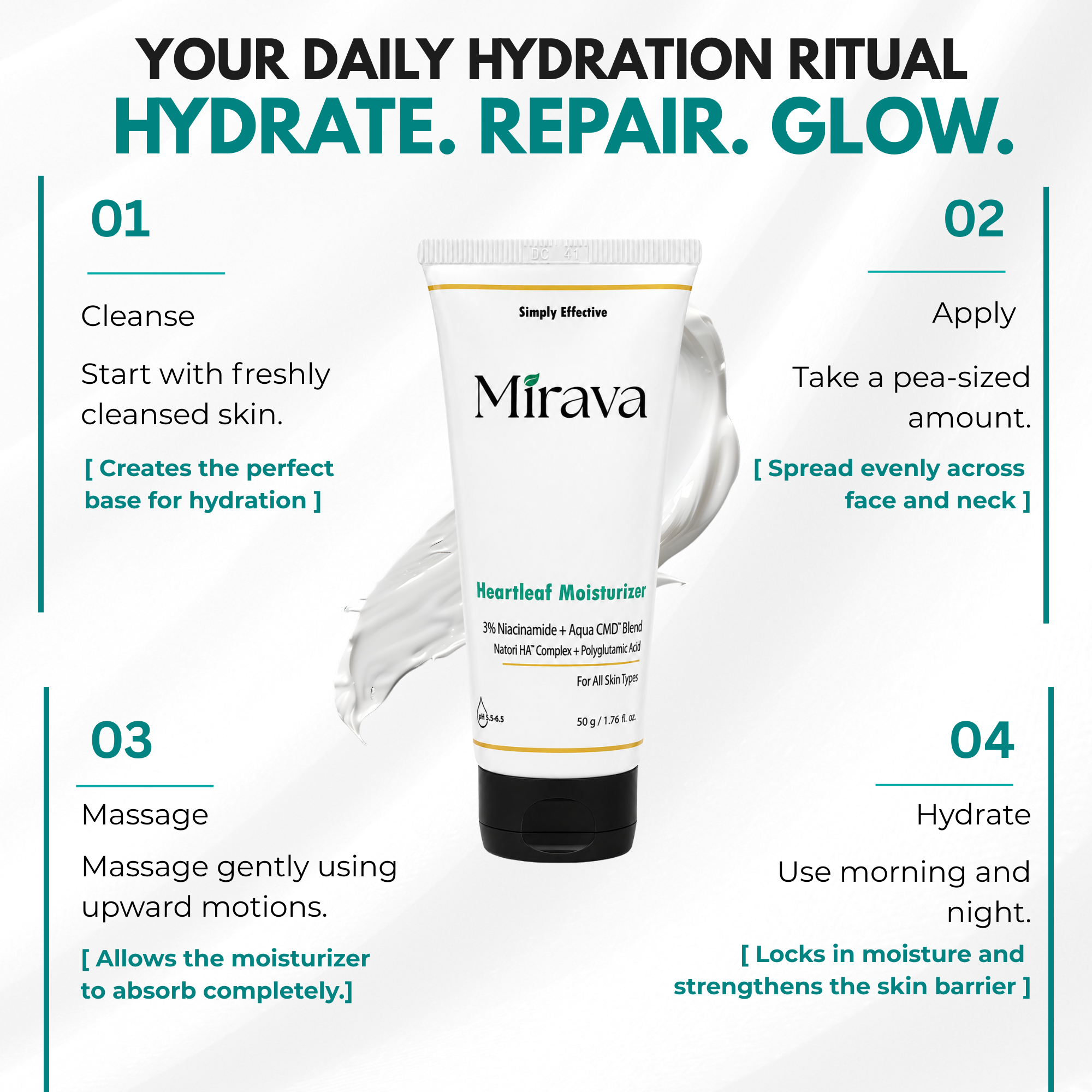 Mirava Heartleaf Moisturiser – Niacinamide + 13 HA 5-Ceramide Care | Barrier Care Cream