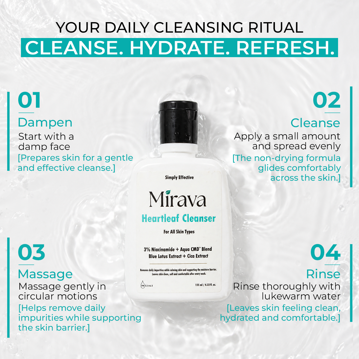 Mirava Heartleaf Cleanser – Niacinamide + Ceramide Based Formula | Barrier-Care Face Wash