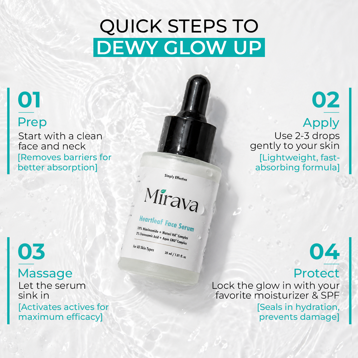Mirava Heartleaf Face Serum – Niacinamide 10% + Tranexamic Acid 2% | Brightening & Barrier Serum