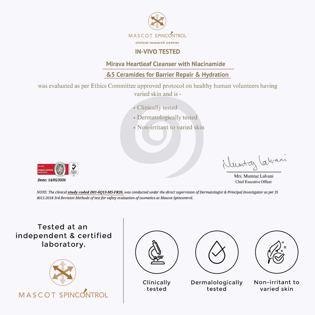 Mirava Heartleaf Cleanser – Niacinamide + Ceramide Based Formula | Barrier-Care Face Wash