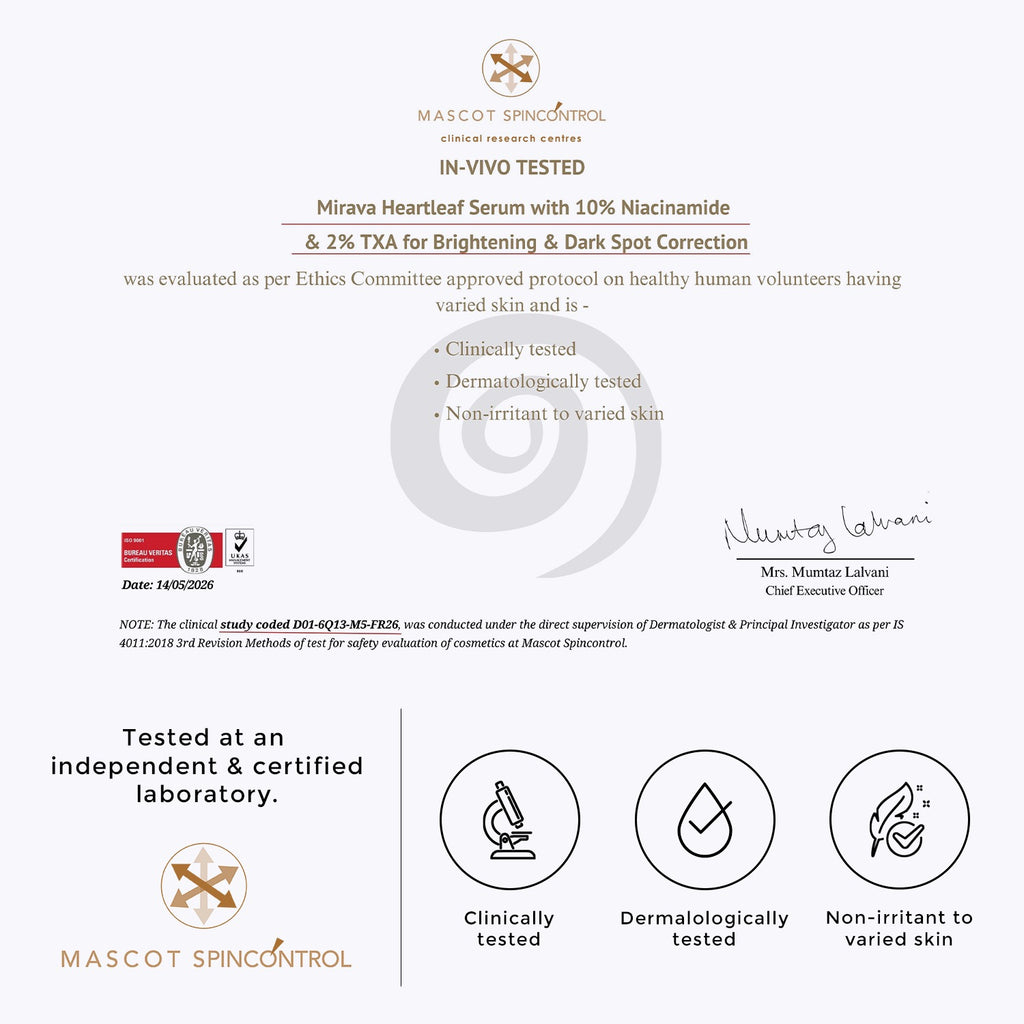 Mirava Heartleaf Face Serum – Niacinamide 10% + Tranexamic Acid 2% | Brightening & Barrier Serum