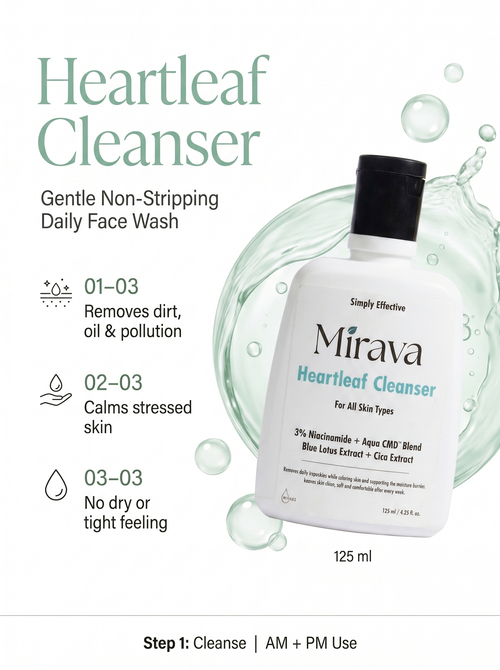Mirava Heartleaf Cleanser – Niacinamide + Ceramide Based Formula | Barrier-Care Face Wash