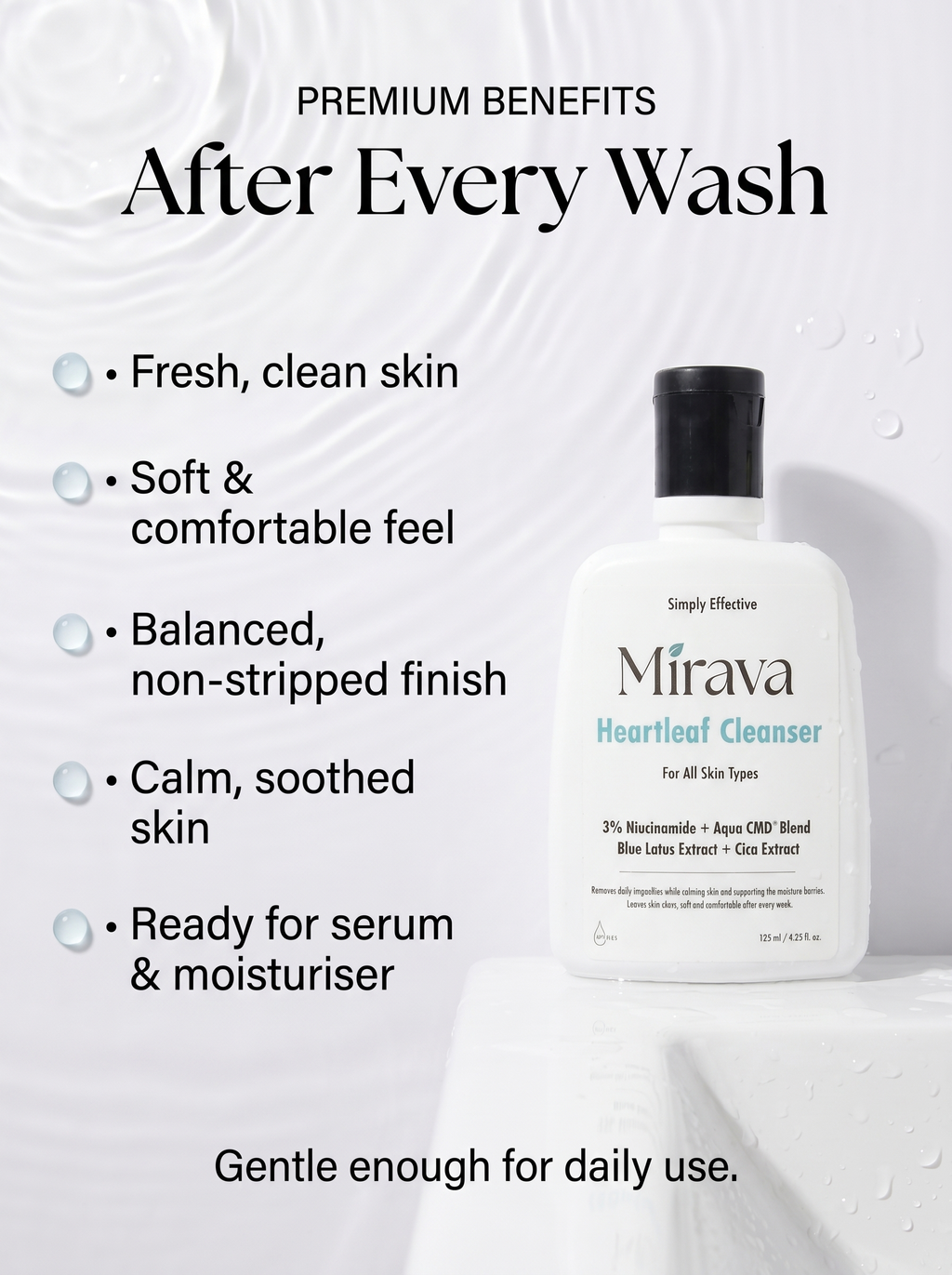 Mirava Heartleaf Cleanser – Niacinamide + Ceramide Based Formula | Barrier-Care Face Wash