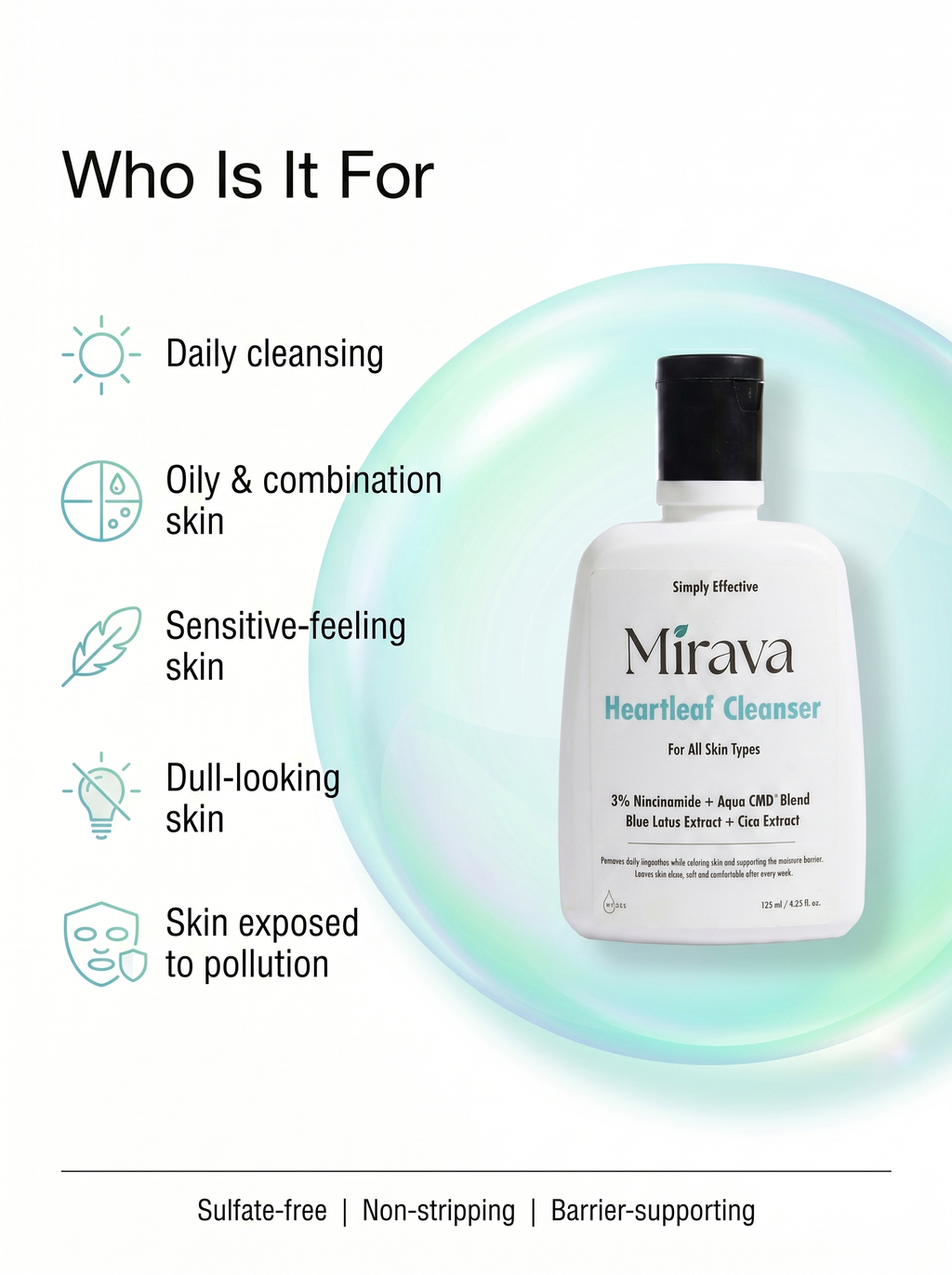Mirava Heartleaf Cleanser – Niacinamide + Ceramide Based Formula | Barrier-Care Face Wash